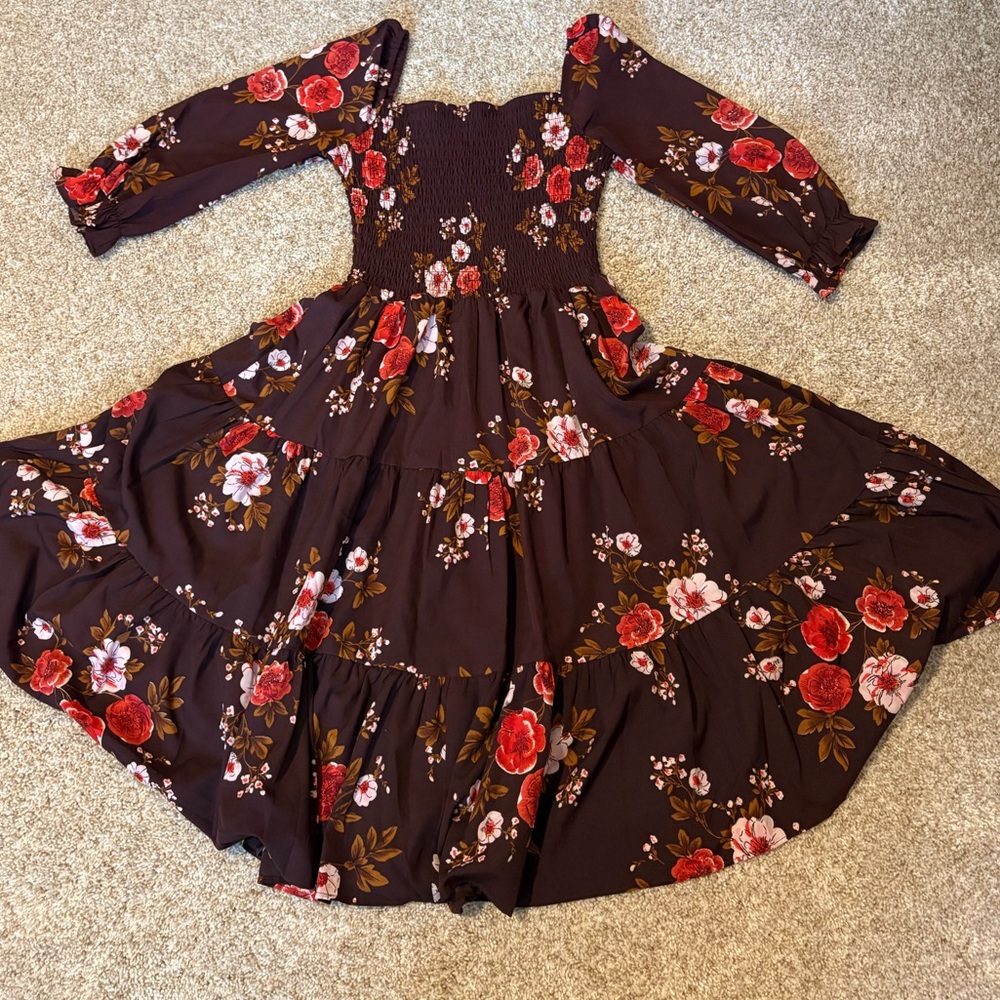Brown Floral midi Dress - Picture 3 of 3